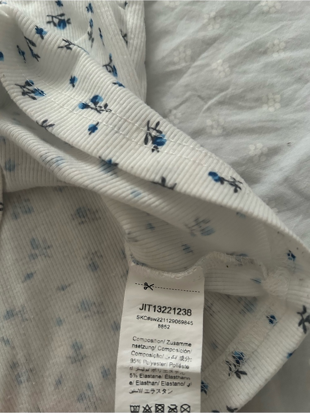 2/$10 White Floral Ribbed Tank Top with Blue Print - Picture 5 of 6